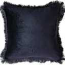 Creative Co-Op Square Cotton Velvet Leopard Print Pillow with Fringe, Multicolor, 18" Square