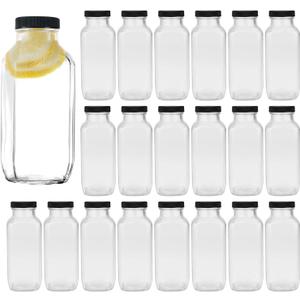 Encheng Vintage Water Bottles,Glass Drinking Bottles 16oz,Square Beverage 500ml With Lids For Kombucha,Tea,Glass Homemade Drinks,Travel Reusable Milk Juiceing 20Pack (Black)