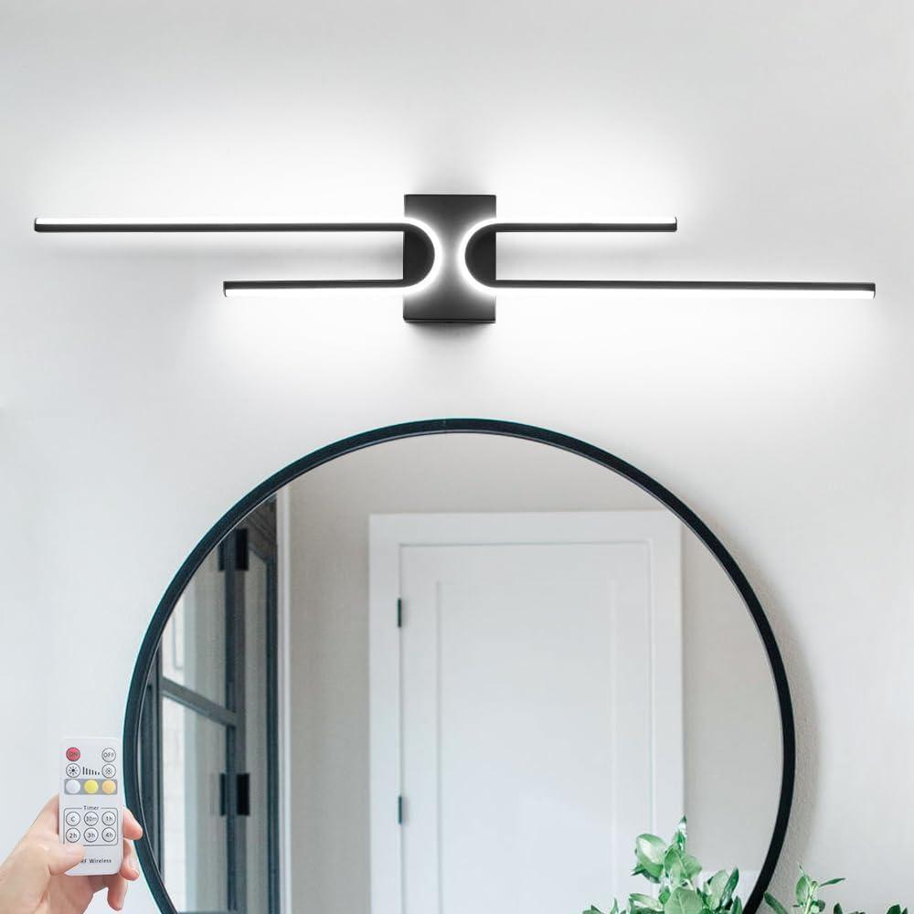Modern LED Bathroom Light Fixtures, Black Vanity Light with Remote Control, Bathroom Lighting Over Mirror, Dimmable Wall Light for Bath, 39.17 inch Wall Sconce Lighting for Bedroom Living Room