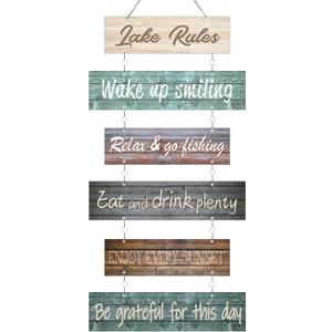 Hotop Lake Rule Wall Signs Lake House Decor Rustic Vintage Wall Art Gifts Metal Sign Lakeside Hanging Decor for Kitchen Farmhouse Home Decoration(Vivid Colors)
