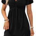 Acelitt Womens Casual Fashion Trendy 2026 Summer Twist Front V Neck Short Sleeve Mini Dress High Waist A Line Ruffle Dresses Sundress Black Small