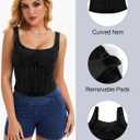 Denim Corset Top for Women Going Out Jean Crop Tank Tops Trendy Sleeveless Slim Fit Workout Denim Bustier (Black, L)