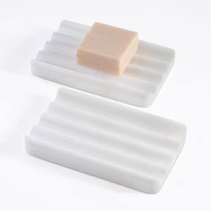 2 Pcs Soap Holder for Bathroom, Marble Soap Dish for Kitchen Countertop, Soap Tray with Creative Wavy Design, Soap Saver for Bath Tub, Sponges, African Natural Stone(Namib Bianco)