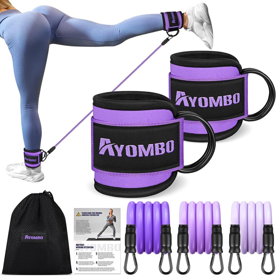 Ayombo Ankle Resistance Bands with Cuffs, Home Gym Workout Equipment, Lifting Glute Butt Exercise Equipment for Women, Ankle Weights Fitness Set, Leg Booty Equipment for Training Perfect Body Shape (Purple)