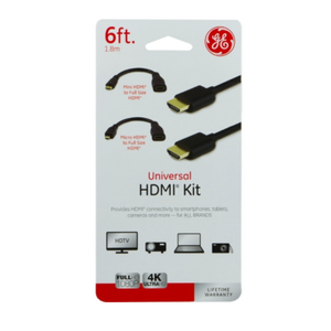 GE 33584 Universal HDMI Kit, Male, Male, 6 ft L