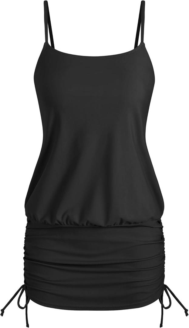 ZAFUL Women Swimdress with Bikini Briefs 2 Piece Tankini Swimsuits Ruched Bathing Suits (XXL)