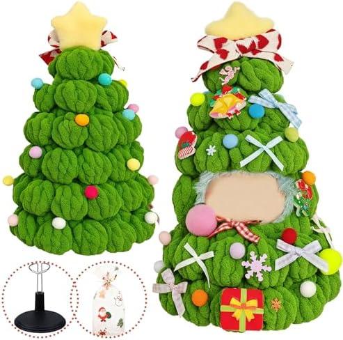 2026 New Christmas Clothes for LABUBU 17cm Doll (NO Doll), Stand and Package Handcrafted One-Piece Christmas Tree Figures Clothes - Poms and Bows (Green), Cute Set Compatible with Standing Sitting