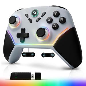 Wireless PC Controller with Hall Effect Joysticks & Triggers, 1000Hz Polling Rate, Trigger Locks, Bluetooth Pro Gaming Controller for PC/Steam/Luna/Tesla - 4 Macros and Turbo, Dynamic RGB, Silver