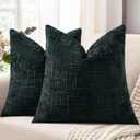 decorUhome Black Chenille Throw Pillow Covers 20x20 Set of 2 Thick Textured Slubby Couch Pillow Covers Farmhouse Accent Modern Neutral Decorative Pillow Cases for Bed Sofa Living Room