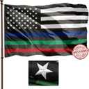 Thin Blue Red Green Line Flag Banner 3x5 Ft- Sewn Stripes- UV Fading Resistant- Premium Quality Nylon- Police Firefighter Military Support Flag- 4 Rows Stitched- 2 Brass Grommets (RBG)