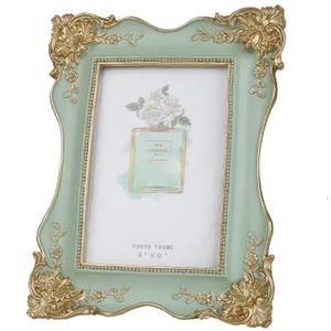 Kaolituis Vintage Picture Frame 4x6 with Gold Trim Antique Tabletop Wall Hanging Photo Frame with Glass Front for Home Decor,Gift Ideas (Green), 6.7 x 9.1 inches