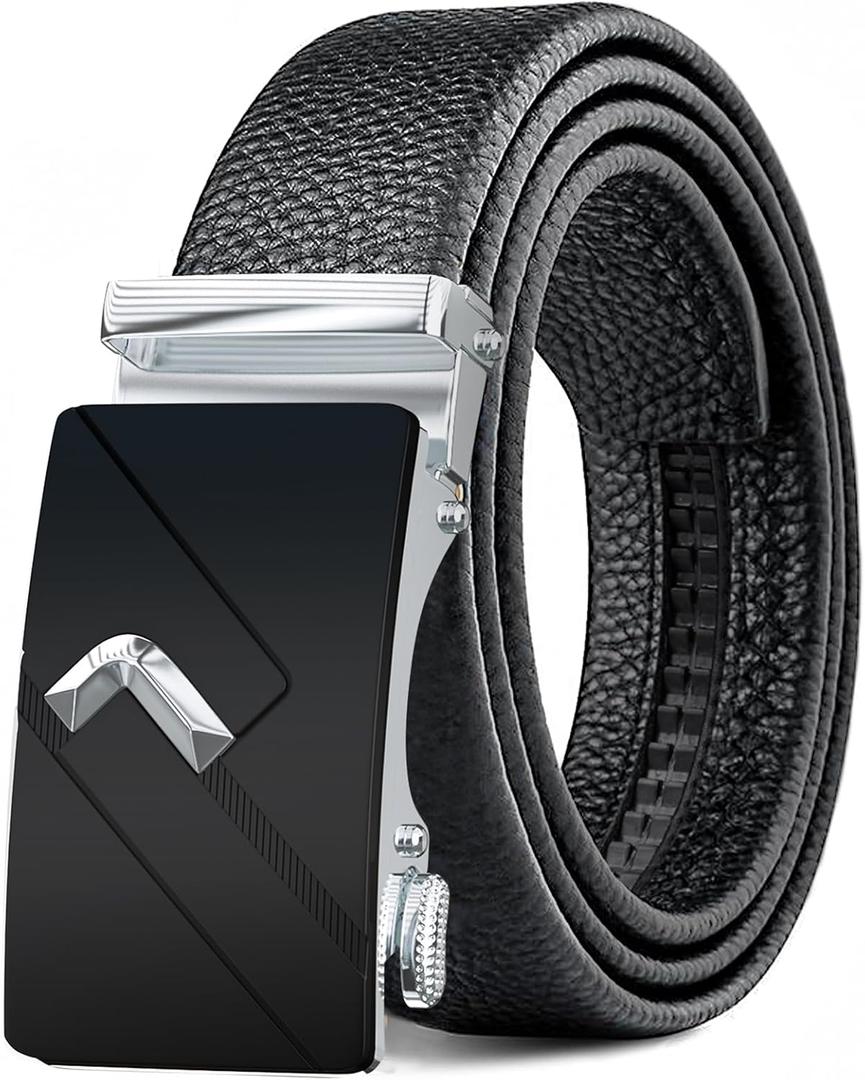 Men's Belt,Leather Ratchet Dress Belts with Sliding Adjustable Belts Dress Casual Jeans Comfort Trim to Fit