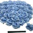 Fake Flower Heads for Craft,3.8" Blue Rose Heads Artificial Flowers,36 Pcs Silk Rose for Wedding Decoration Party Home Decor,DIY Crafts(Light Blue, 3.8)