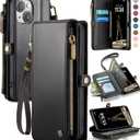 Defencase Compatible with iPhone 15 Case Wallet with RFID Blocking Card Holder for Women and Men, Fashion PU Leather Magnetic Snap Flip Zipper Strap Wallet Phone Case Fit for iPhone 15 6.1", Black