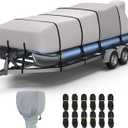 RVMasking Pontoon Boat Cover with Motor Cover, 1400D Heavy Duty Middle Reinforced, Marine Grade Waterproof Boat Cover for Length: 21'-24', Beam Width up to 102", Gray