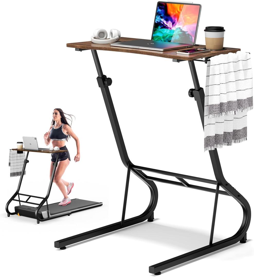 GRLEAF Adjustable Height Standing Desk for Walking Pad Treadmill, Desk for Laptop with Cup Holder, Desk for Bike/Cycling, Used for Bedrooms and Offices (Vintage Brown)