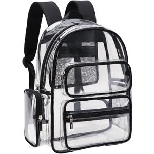 TINYAT Clear Backpack Heavy Duty Transparent backpack Large Capacity See Through Bags Stadium Approved for Concerts, Sports (Black/T101cb)