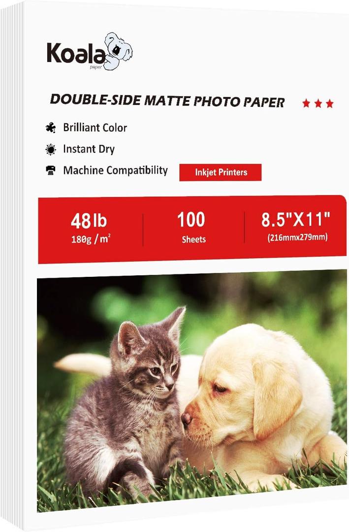 Koala Photo Paper Double-side Matte 8.5X11 Inches Compatible with Inkjet Printer 48LB Presentation Paper 100 Sheets