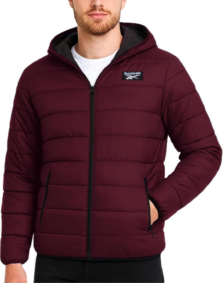 Reebok Mens Puffer Jacket - Lightweight Quilted Glacier Shield Plus Size Puffer Jackets for Men - Insulated Mens Winter Coats (Medium, Classic Maroon)
