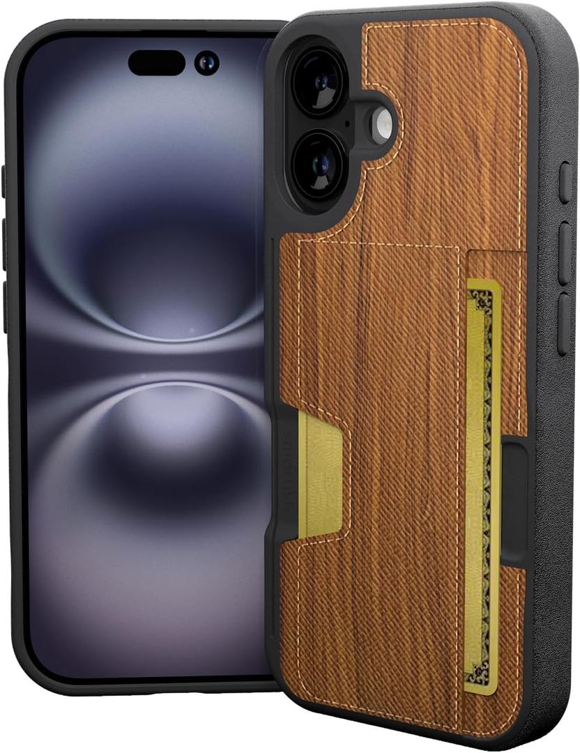 Smartish iphone17 Wallet Case - Wallet Slayer Vol. 2 [Slim + Protective] Credit Card Holder w/Kickstand - Drop Tested Hidden Card Slot Cover for Apple iphone17 - Walnut Woods