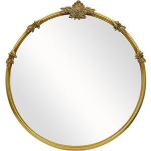 Gold Round Mirror - Baroque Style Ornate 24 Inch Mirror Suitable for Home Decoration, Bedroom, Living Room Wall Art, Retro Luxury Metal Frame Design