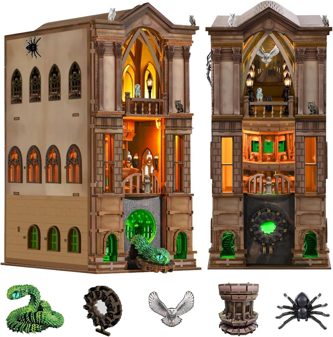 Book Nook Kit - DIY 3D Wooden Puzzle Magic Miniature House with LED Lights - Creative Crafts for Adults - Bookshelf Insert Decor - Educational Gift for Family & FriendsWhispering Gate X