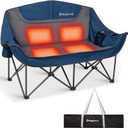 KingCamp Heated Double Camping Chair, Oversized 880lbs Heavy Duty Loveseat for Adults Portable Folding XL 2 Person Couch Padded Comfortable with 3 Heat Levels for Outdoor Sports Lawn, Blue/Grey, X-Large