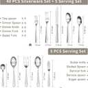 HIKAA Forged Silverware Set Stainless Steel Flatware Set,Service for 8,Matte Satin Polished Cutlery Set, with Serving Set and Metal Organizer (Matte Silver 45PCS)