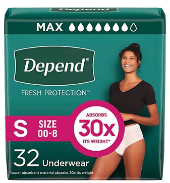 Depend Fresh Protection Adult Diapers, Incontinence & Postpartum Bladder Leak Underwear for Women, Disposable, Maximum, Small, Blush, 32 Count