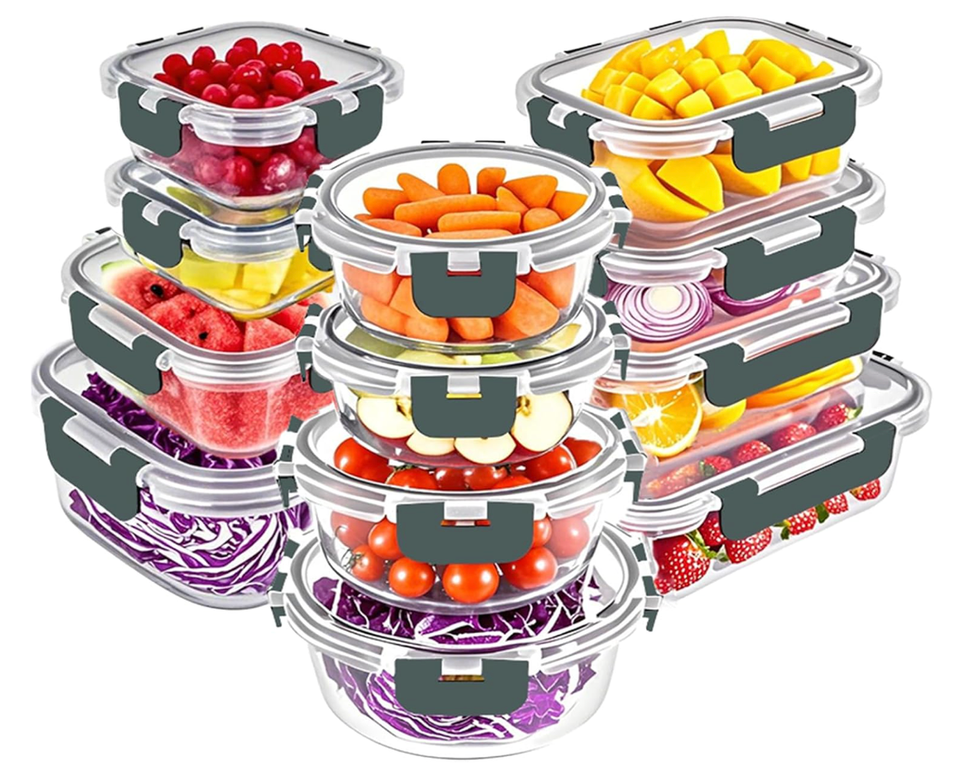 VERONES 8 Packs Glass Food Storage Containers Set, Airtight Glass Lunch Containers, Glass Meal Prep Containers with Lids,Exclusive of BPA, for Microwave, Oven, Freezer & Dishwasher Friendly,Grey