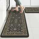 KIMODE Comfort Kitchen Floor Mats Cushioned Anti Fatigue,Boho Farmhouse Kitchen Sink Rug,Memory Foam Ergonomic Standing Mat Waterproof for Laundryroom Sink Home Office,Dark Grey (17.3" x 47"+ 17.3" x 29"--0.47 inches)