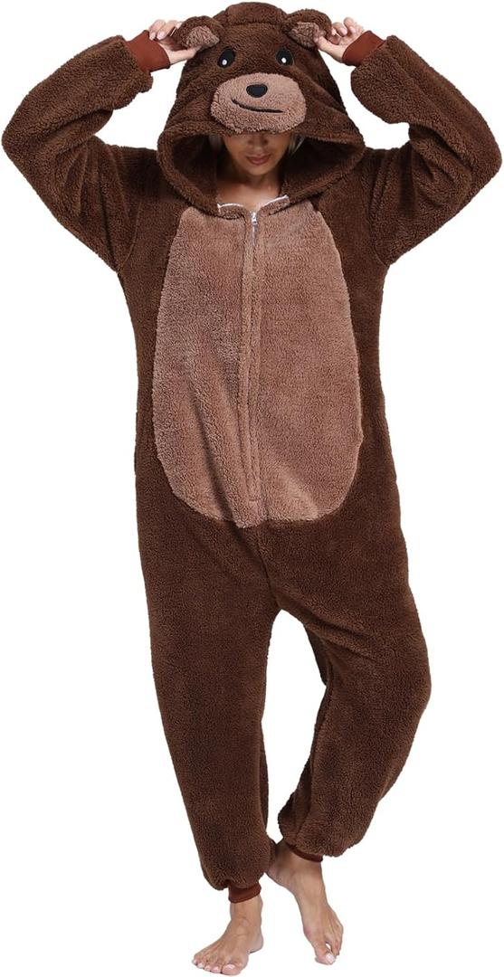 Adult Onesie Pajamas Animal One Piece Costume Halloween Cosplay for Women Men (Medium, Brown Bear)