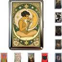 Vintage Art Versatile Metal Card Holder Wallet Versatile Card & Cash Case for Women Men Art Deco Design Metal Wallet Store Credit ID Business Card with Snap Closure