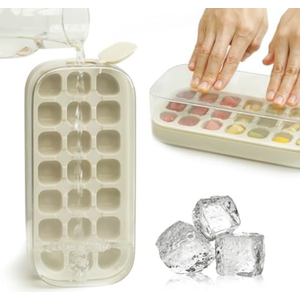 Pack of 2 Ice Cube Tray with Lid and Bin 21 Pcs Quick-Fill Ice Cube Mold for Freezer Easy Press to Release White No-Touch Ice Cube Trays