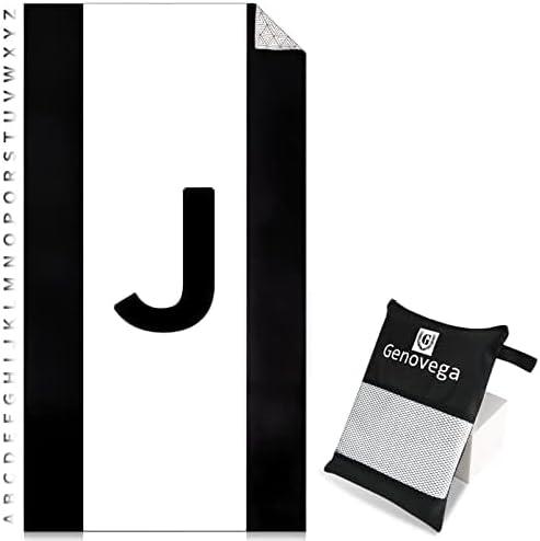 Oversized Monogrammed Microfiber Thin Lightweight Beach Towel Compact Sandproof Quick Dry Extra Large Packable Clearance Towels Personalized Customized Gifts for Friends Men Women Adults Letter J (Black White J)