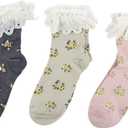 Funcat Women's Lace Ruffle Frilly Colorful Floral Cotton Casual Novelty Ankle Socks 4/5/6 Pairs