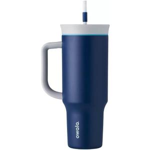 Owala Stainless Steel Triple Layer Insulated Travel Tumbler with Spill Resistant Lid, Straw, and Carry Handle, BPA Free, 40 oz, Dark Blue (Saltwater Starfish)