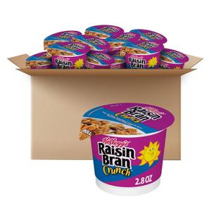 Kellogg's Raisin Bran Crunch Breakfast Cereal Cups, Fiber Cereal, Made with Real Fruit, Original, 33.6oz Case (12 Cups) (2.8 Ounce (Pack of 12), BBD April 05 2026