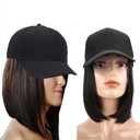 iLUU Short Bobo Synthetic Hair Extensions with Black Baseball Cap Heat Resistant Fiber 9 Inch Brown Black Hairpiece Hat for Women Daily Party (Black Cap+Black Brown Hair)