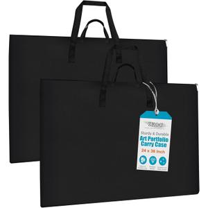 ZKOO 24 x 36 Inch Art Portfolio Bag, Large Size Art Case Light Weight Waterproof Poster Board Storage Bag, Studio Portfolio Tote for Artwork, Poster, Sketch Drawing, Canvas (Black, 2 Pack)