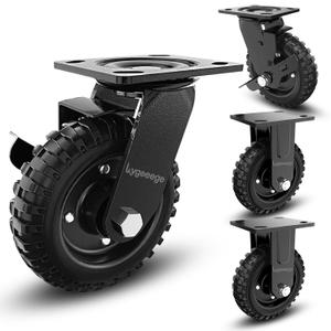 6 Inch Heavy Duty Caster Wheels Set of 42Swivel Brake & 2 Fixed 1600lbs Capacity, Large Solid Rubber Caster for Outdoor, Flat Carts, Dolly, Workbench,Trolley,Wagon and Chicken Coop