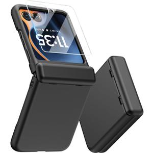 Motorola Razr 2025 Case, Built-in Outer Screen Protector & Hinge Protection, Slim Fit Hard Full Body Shockproof Phone Cover for Moto Razr 2025, Black