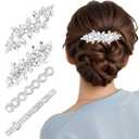 Nogeqi 4PCS Sparkly Rhinestone Hair Clips for Women, Silver Flower Crystal Hair Clips, Metal Alloy Rhinestone Barrettes Accessories for Wedding, Party, Everyday