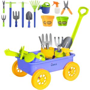Dimple Garden Wagon & Tools Toy Set, Kids Gardening Set - 15 Pcs Outdoor Toys for Toddlers 1-3, Sand Toys - Sturdy & Durable - Top Yd, Beach, Sand, Garden Play Set for Kids & Toddler Gardening Tools (Blue)
