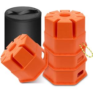 HOXWELL 4PCS 8''H RV Trailer Jack Block with Bag, RV Stabilizer Blocks for Any Tongue Jack, Post, Foot, Round Square or Scissor Stabilizer, Stackable & Portable, Orange