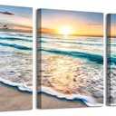 daktenn 3 Piece Canvas Wall Art for Living Room Ocean Wall Art Beach Pictures Wall Arts for Bedroom Sunset Landscape Painting Coastal Wall Decor Canvas Prints Wall Art Ready to Hang 18"x24"x3 Panels