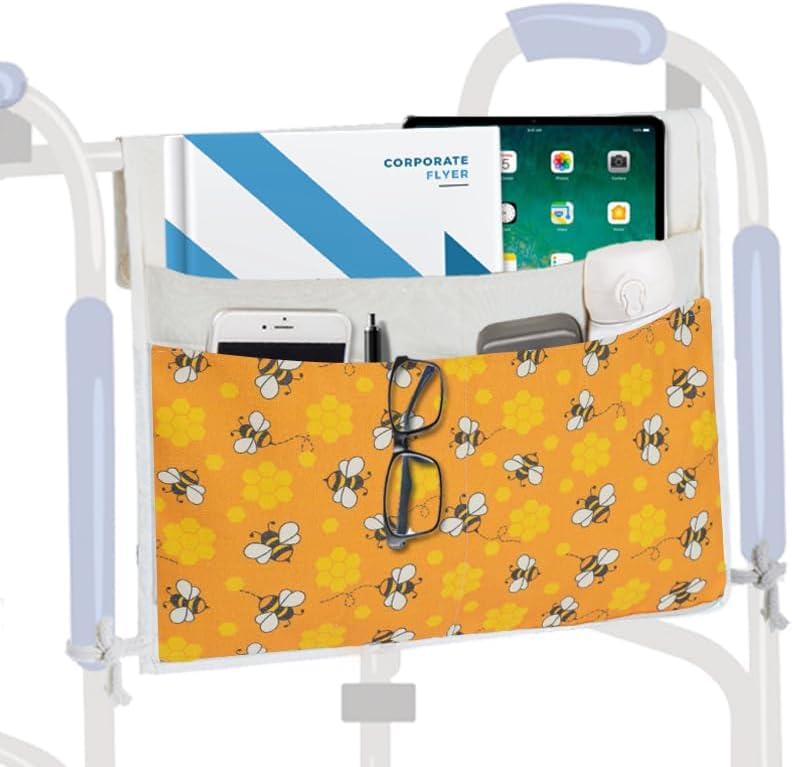 TOGETRUE Walker Bag, Easy Access Walker Storage Basket with 2 Large Pockets, Walker Accessories Bag for Folding Walker, Wheelchairs, Strollers, 13"x14.5" (Bees)