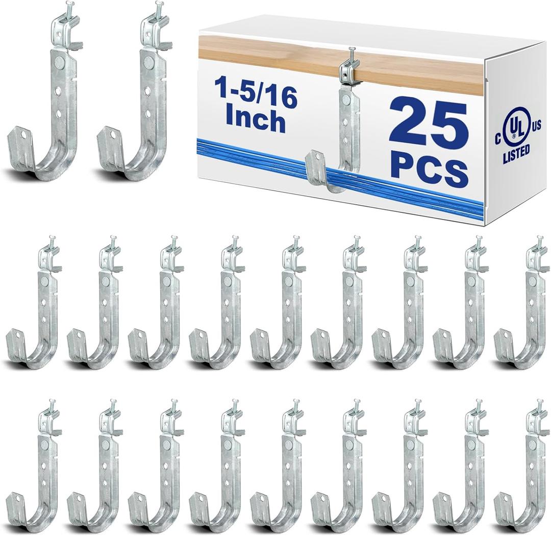 Tandefio 25 Pack Cable Support J Hook with Beam Clamp, Heavy Duty Metal Wire Cable Support J Hook Hangers for Wire Management(1-5/16 Inch)