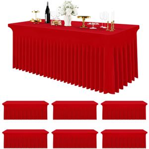 Smiry Spandex Tablecloth 6 Pack, Elastic Fitted Stretch Tablecloth for 6FT Rectangle Tables, Waterproof Washable Table Cover Skirt for Wedding, Banquet & Parties (Red, 72Lx30Wx30H Inch)