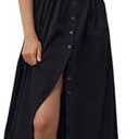 Yeokou Shirt Dress for Women Summer Casual Short Sleeve Button Down Loose Pleated Maxi Sundress with Pockets Size M